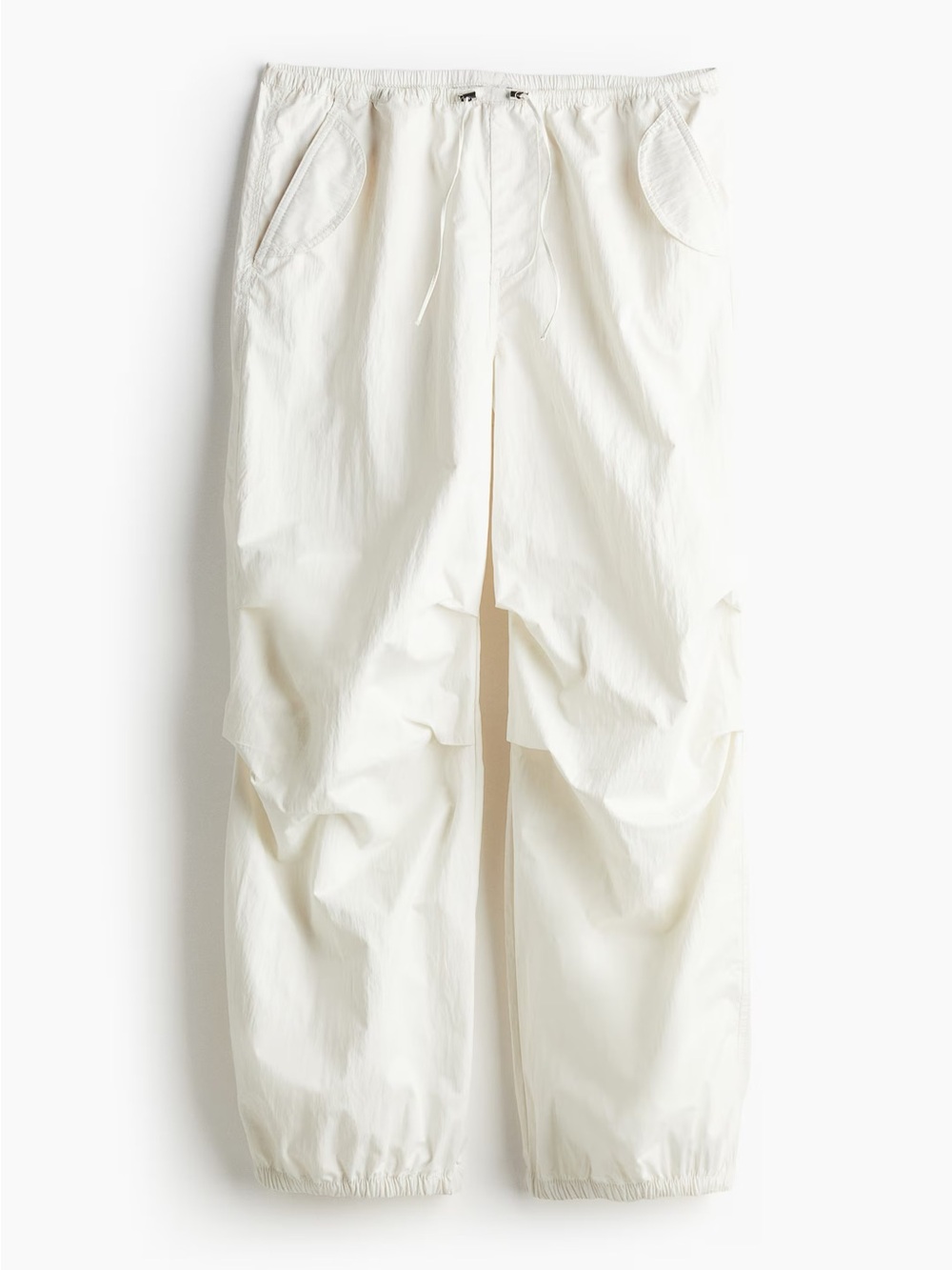 H&M White Parachute Drawstring Cargo Pants